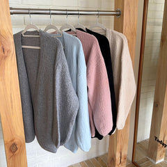 Lunivop Open Front Knit Cardigan for Women Comfy Balloon Sleeve Open-front Sweater Coat Female Duster Cardi Casual Autumn Winter Outfit