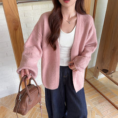 Lunivop Open Front Knit Cardigan for Women Comfy Balloon Sleeve Open-front Sweater Coat Female Duster Cardi Casual Autumn Winter Outfit