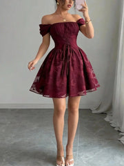 Lunivop Floral Print Puffy Sleeveless Dress Elegant Short Style Shoulder Bared Fitted Gown for Evening Wedding Parties Fashionable Grace