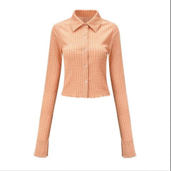 Lunivop Vintage Plaid Shirt women shirt Spring New Extra Long Sleeves Short Slim Single Breasted Green Fashion Casual Female Tops