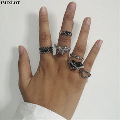 Lunivop Punk Gothic Thorns Black Silver Color Heart Metal Open Adjustable Ring For Women Men Girls Party Grunge Y2k Jewelry Accessories