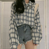Lunivop Autumn Women Plaid Shirt Oversized Lantern Sleeve Vintage Turn Down Collar Ladies Casual Vintage Button Up Loose Tops 2023