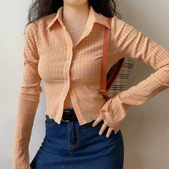 Lunivop Vintage Plaid Shirt women shirt Spring New Extra Long Sleeves Short Slim Single Breasted Green Fashion Casual Female Tops