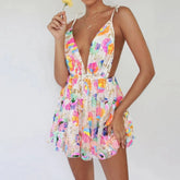 Lunivop Sexy Women's Sparkly Floral Sequin Dress Summer Backless Low-Cut Shinny Mini Dress for Birthday Party Cocktail Clubwear Wedding