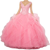 Lunivop Pink Princess Lace Sequined Girls Puffy Sweet 16 Quinceanera Dresses Sexy Deep V Neck Ball Gown Prom Gowns with Layered Ruffles