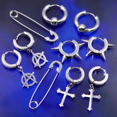 Lunivop INS Hiphop Punk Goth Cross Spike Dangle Hoop Earrings for Women Men Anti-allergic Titanium Stainless Steel Pin Cool Earrings