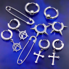 Lunivop INS Hiphop Punk Goth Cross Spike Dangle Hoop Earrings for Women Men Anti-allergic Titanium Stainless Steel Pin Cool Earrings