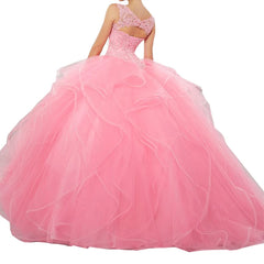 Lunivop Pink Princess Lace Sequined Girls Puffy Sweet 16 Quinceanera Dresses Sexy Deep V Neck Ball Gown Prom Gowns with Layered Ruffles