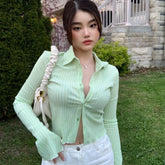 Lunivop Spring and Autumn Retro lapel Seersucker long sleeve plaid flared sleeve shirt cardigan women slim shirt рубашка женская