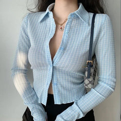 Lunivop Vintage Plaid Shirt women shirt Spring New Extra Long Sleeves Short Slim Single Breasted Green Fashion Casual Female Tops