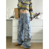 barn jacket outfits American Street Vibe Workwear Wide-Leg Jeans Men's and Women's Multi-Pocket High Waist Loose Drop-down Mop Pants