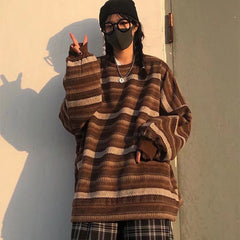 fall outfit men American Retro Loose Sweater Long Sleeve Men's and Women's High Street Ins Japanese Style Non-Gender Wear Wool Sweater