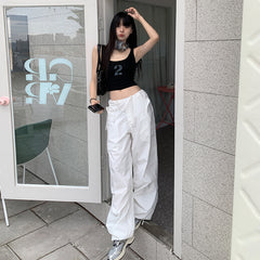 frat outfits Korean Style All-Match Item Casual Fashionable White Overalls Personalized Hot Girl Street Casual Pants 2024 New