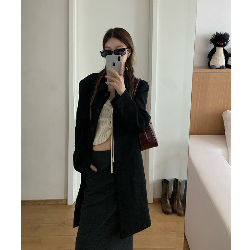 semi formal men outfit 2024 Autumn New Lazy Style Retro Suit Jacket Women's High-Grade Mid-Length Top Loose Long Sleeve Trench Coat