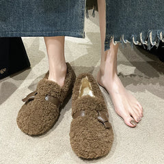 Lunivop Autumn Winter Women Cotton-padded Flat Shoes New 2025 Fashion Shallow Slip on Retro Style Ladies Comfort Soft Sole Loafers Shoes