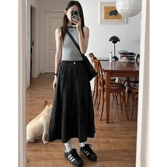Lunivop Vintage Midi Skirt for Women Gothic High Waist Fashion Umbrella Skirt Retro Loose Solid A-line Ruffle Skirts Streetwear