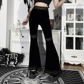 Lunivop Mall Goth High Waist Flared Pants Aesthetic Sexy Lace Patchwork Women's Pants Vintage Elegant Velvet Christmas Trousers