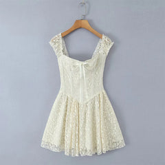 Lunivop Summer Women Sexy Off Shoulder Short Sleeve Lace Mini Dresses Party Robe