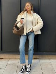 Lunivop Knitting Cotton Print Down Short Jackets Women Thickening Solid Zipper Stand Collar Jacket Female Winter Chic Windproof Outwear