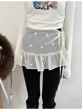 Lunivop Y2k Sweet Embroidery Flower Skirts See Through Mesh Skirt for Women 2025 Summer New High Waist Lace Up Faldas Mujer