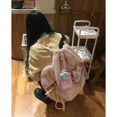 Lunivop Plush Angel Wing Black Ita Bag Backpack Women Harajuku Aesthetic String Y2k Backpacks Ladies Sweet Cute Heart Mochila