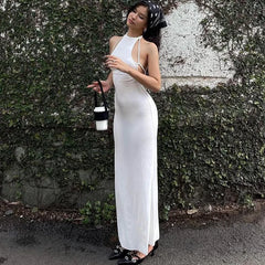Lunivop Fashion Women Maxi Dress Halter Sexy Backless Strap Elegant Club Party Summer Holiday Outfits Sleeveless Long Prom Dresses Robe