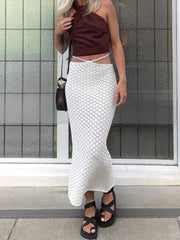 Lunivop Beach See Through Long Skirts For Women Low Waist White Knitted Pencil Skirt Buttom Female Summer Fashion Party Clubwear