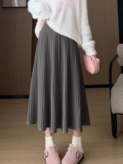 Lunivop Sweet Vintage Knitted Long Skirts Women Preppy Style High Waist Loose A Line Skirts Fall Winter Retro Simple Elegant Long Skirts
