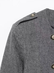 Lunivop Elegant O-neck Jackets Mini Skirts Sets Women Solid Double Breasted Jacket Suit With Pleated Skirt Lady Autumn Chic Outfits 