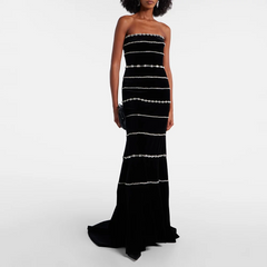 Lunivop Luxury Black Mermaid Floor Length Prom Gowns Strapless Sleevless Birthday Party Dress Fashion Crystal Evening Dress