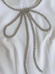 Lunivop Fashion Elegant Formal Dresses For Women Spliced Diamonds O Neck Long Sleeve High Waist Dress New Clothing