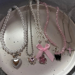 Lunivop Kpop Goth Y2K Heart Bowknot Pendant Choker Necklace Women's Clavicle Chain Fashion Accessory
