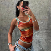 Lunivop Fashion Printed Mesh Sheer Crop Top Streetwear Graphic Tank Tops Sexy Y2k Summer Clothes Women Spicy Girl Outfits
