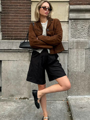 Lunivop Single-Breasted Suede Jackets Women Vintage Short Long Sleeved Jacket For Woman Autumn Casual Brown High Street Outwear