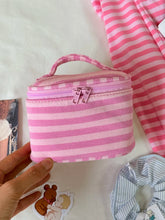 Lunivop Pink Striped Makeup Bag Women Vintage Portable Zipper Mirror Cosmetic Travel Organizer Girls Cute Sweet Handbag Toiletry Pouch