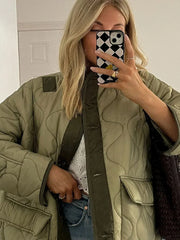 Lunivop Casual Oversized O-neck Quilted Jacket Women Thickened Warm Single-Breasted Jacket Female Winter Loose Windproof Streetwear Tops