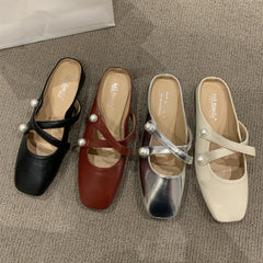 Lunivop New Women's Mules Slippers Shoes Comfort PU Leather Flat Ballet Shoes Ladies Fashion Slip on Cross Mary Jane Women Slippers