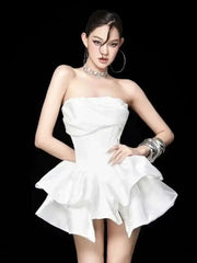 Lunivop Women's Fashion Dress Chest Wrapping Folds Waist Retraction Fishbone Slim Asymmetric Dresses Spring 2025 New Tide