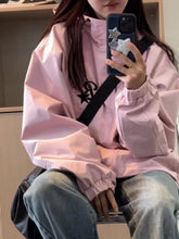 Lunivop Korean Style Gorpcore Pink Track Jackets Women Hippie Y2K Oversize Zipper Windbreaker Jacket Harajuku Streetwear Outwear