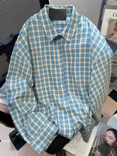 Lunivop Retro Blue Plaid Shirt Women Casual Fall Long Sleeve Harajuku Retro Blouse Japan Preppy Style Female Turn Down Collar Tops