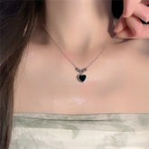 Lunivop Trendy Minimalist Black Heart Pentagram Pendant Necklace for Women Exquisite Stainless Steel Chain Elegant Party Jewelry