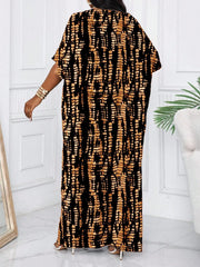 Lunivop Loose V-Neck Floor-Length Print Maxi Dress With Batwing Sleeve Casual Bohemian Women's Summer Dress