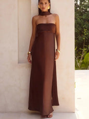 Lunivop Summer Fashion New Women's Commuting Style Strapless Sexy Temperament Satin Temperament Lace Up Long Skirt