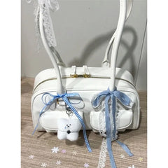 Lunivop Retro White Bowling Bag Purse Women Hot Girls Leather Pocket Chic Casual Handbag Female Vintage Shoulder Bags Aesthetic