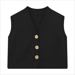 Lunivop Button Down Sweater Vest for Women Teen-girl V-Neck Sleeveless Crop Knit Jacket Top Basic Outfit