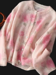 Lunivop Elegant Floral Sweet Cardigan Sweaters Women Long Sleeve Lazy Wind Vintage Knitted Coats Fall New O Neck Single Breasted Tops