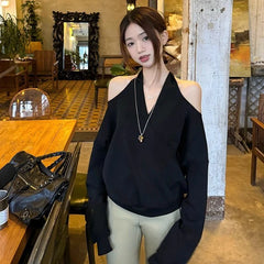 Lunivop Casual Off Shoulder Sweatshirts Women Sexy Korean Style Loose Pullovers Harajuku Y2k Fashion Long Sleeve Sweatshirts
