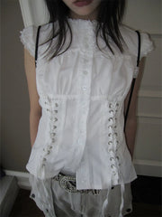 Lunivop Subculture Y2k Aesthetics Pleated Tshirt Grunge Gothic Skull Print T-Shirts Gothic 2000s Tops O-neck Blouses Japanese Harajuku