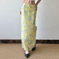 Lunivop French Summer Fresh Floral Mesh Skirt Lace-Up Slim Resort Style Long Skirt the dress black dress white dress