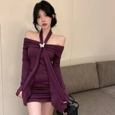 Lunivop Y2k Sexy Off Shoulder Halter Dresses Spring Summer New Long Sleeve Vestidos De Mujer Slim Waist Bodycon Dress for Women